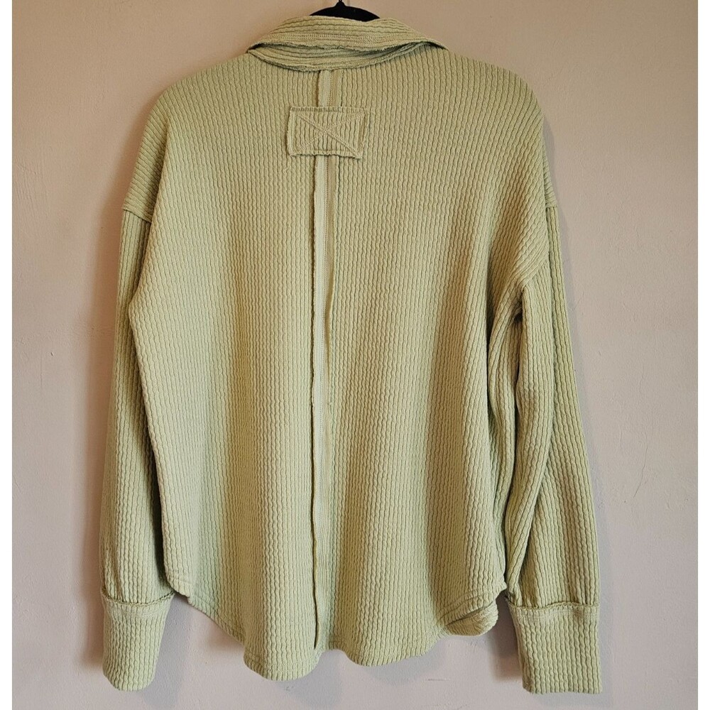 Blu Pepper Womens Collared V-Neck Pullover Sweater Waffle Knit Top sz Med Olive - Picture 2 of 4